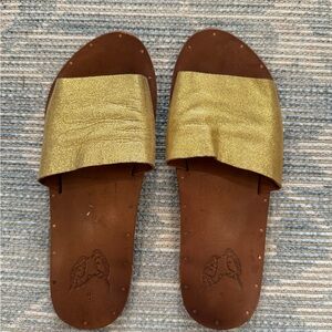 beek Gold Leather Slide Sandals
